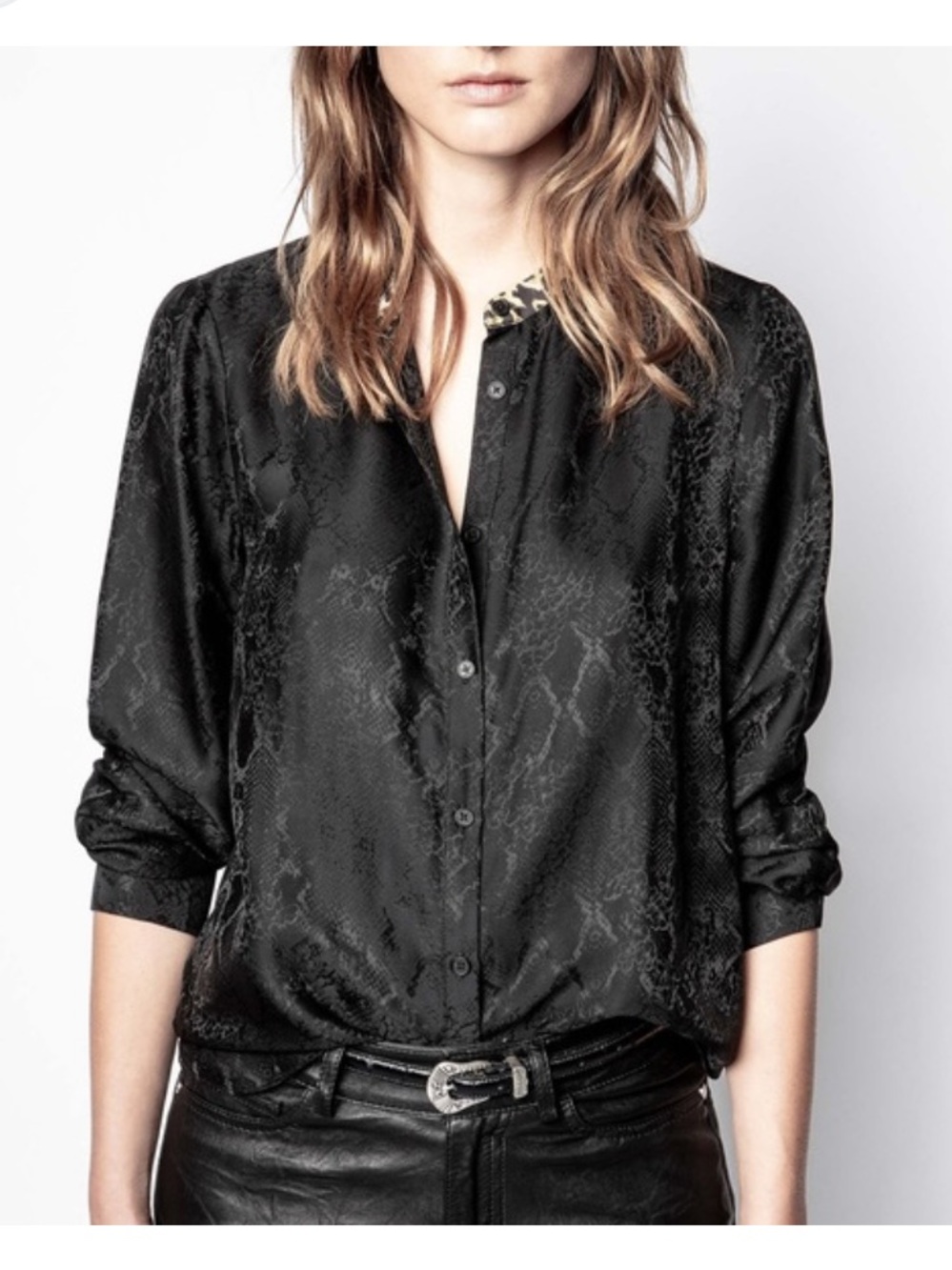 Zadig&Voltaire women’s black shirt, python motif printed jacquard.